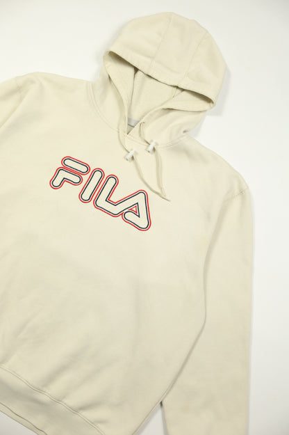 Fila white hoodie size tag close-up