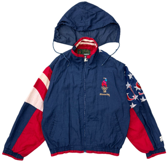 Vintage Starter USA Atlanta 1996 Olympics jacket — front view, Mens L