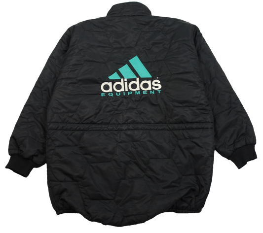 Vintage Adidas Equipment 1998 big logo winter jacket — front view, Mens Size XL