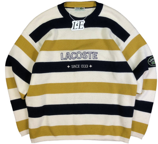 Vintage Lacoste 2000 multicolor sweater — front view, Mens M