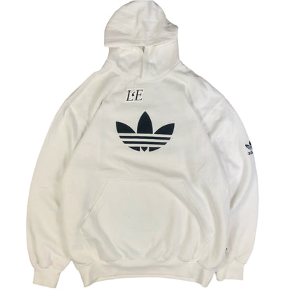 Vintage Adidas 1999 white hoodie — front view, Mens M