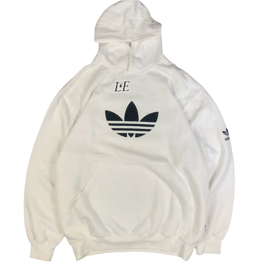 Vintage Adidas 1999 white hoodie — front view, Mens M