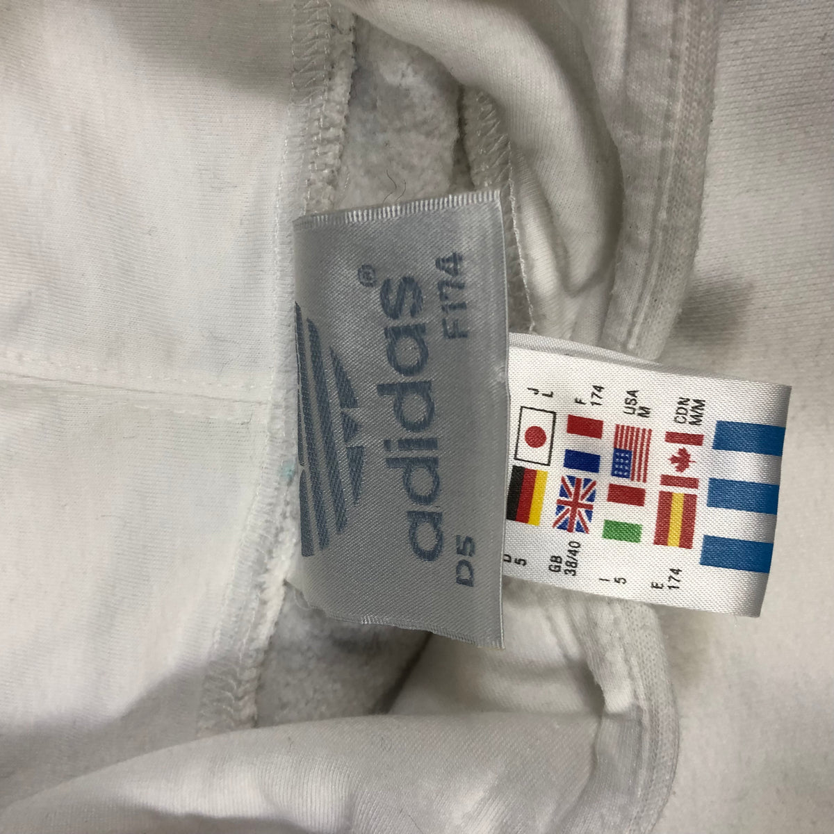 Adidas 1999 white hoodie size tag
