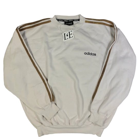 Vintage Adidas 1999 white sweatshirt — front view, Mens M