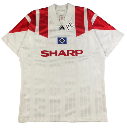 Vintage Adidas Hamburger SV 1992-93 home football jersey — front view, Mens M